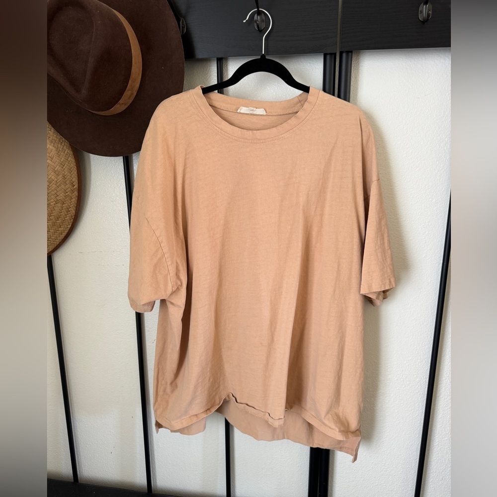 The Foxy Kind tan cream oversized baggy cotton boxy boyfriend style T-shirt tee